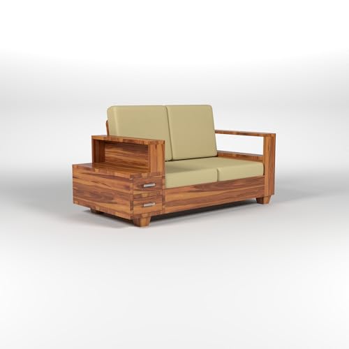 Image of Solid Sheesham Wood 2-Seater Sofa Set for Living Room - Elegant Wooden Sofa Chair with Drawer Storage Sofa Set for Home (Design 21)