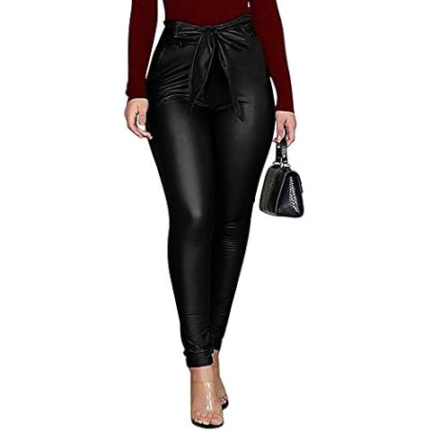 zhangqing Women PU Leather Petite Night Out Pants Leggings Pencil Skinny Trousers (Black, M) Cover