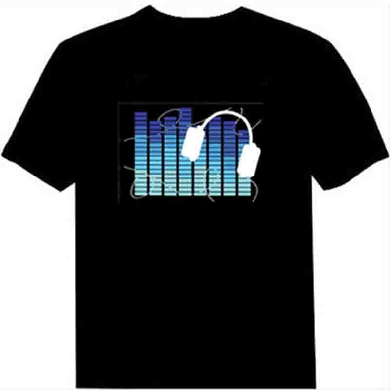 LED Equalizer Sound Activated Flashing Black T-Shirt(XXS, No3)