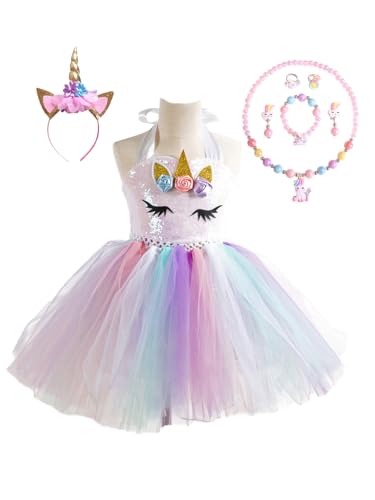 Handmade Unicorn Sequin Tutu Dress for Girls 2-9 Y with Headband and 6 Pcs Accessories Set