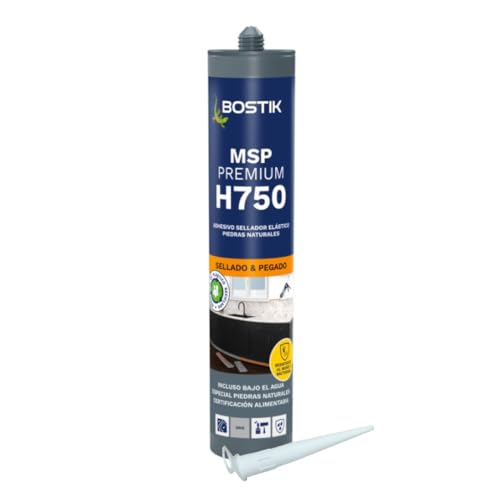 Bostik H750 SEAL'N'BOND PREMIUM, Adhesivo-Sellador Híbrido de Primera Calidad Piedras Naturales, Gris Cartucho 290 mL