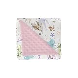 Retro Sea Animals Baby Blankets for Girl Boy Boho Sea Horse Turtle Jellyfish Starfish Coral Soft Mink Dotted Backing Double Layer Swaddle Blanket for Toddler Nursery Ocean Marine Bed Blanket 30x40