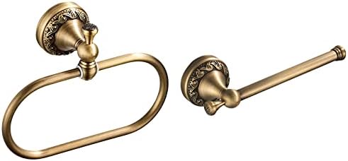 WOLIBEER Brass Toilet Paper Holder,Antique Towel Ring Oval Hand Towel Holder Hanger Tissue Roll Bathroom Accessories Wall Mounted Vintage 2 Pieces
