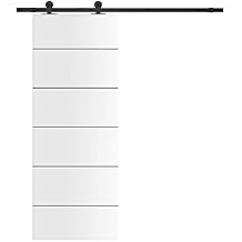 30 in. x 80 in. Modern Classic Paneled White Primed Composite MDF Interior Sliding Barn Door with Hardware Kit