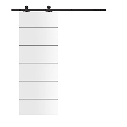 Calhome 36 in. x 80 in. Modern Classic Paneled White Primed Composite MDF Interior Sliding Barn Door with Hardware Kit