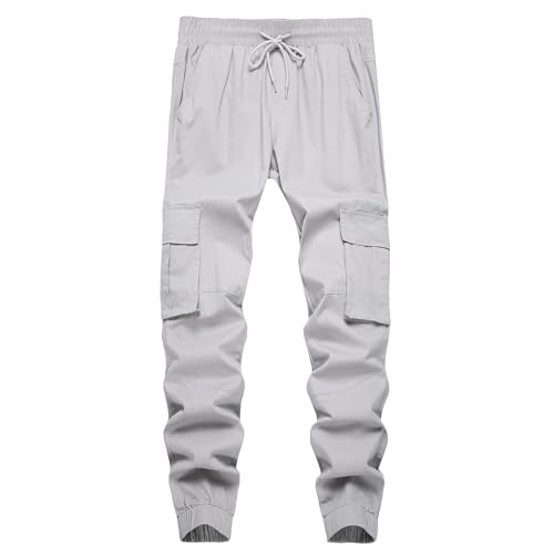 LAMLUCK Pantalones deportivos casuales tipo cargo para hombre, cintura elástica, ajustados, elásticos, de sarga, pantalones de trabajo, E#gray, 30