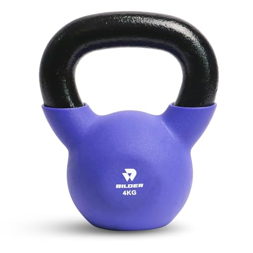 BILDER – Kettlebell 4 kg avec poignée ergonomique et antidérapante, poids en fonte avec revêtement en néoprène, idéal pour l&rsquo;exercice et l&rsquo;entraînement de force cardio et fonctionnel, outils de gym à
