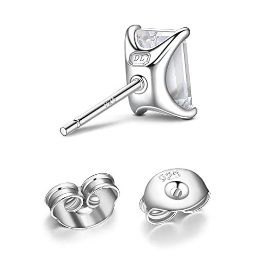 Diamonlite 2 Ct Cubic Zirconia Stud Earrings For Women And Men, D Color, Vvs Clarity, Excellent Emerald Cut, Rhodium Plated 925 Sterling Silver Lab Created Simulated Diamond Earrings - Emerald Cut Mens And Womens Silver Cz Studs #TOP5