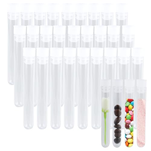 60 tubos de plástico vacíos, tubos de ensayo de plástico, tubos de ensayo, tubos de ensayo de laboratorio, para muestras con tapa, tubos transparentes con tapa, para cuentas, caramelos, agujas