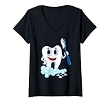 Damen Gesunde Zähne Tägliches Zähneputzen T-Shirt mit V-Ausschnitt