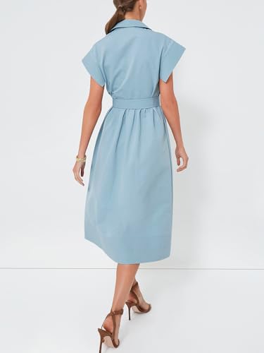 Image of Jenkoon Women's Turn Down Collar Shirt Dress with Belt Short Sleeve Shell Trench Coat Formal Dresses