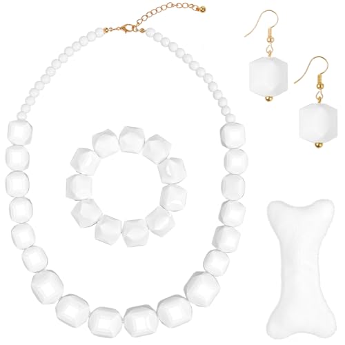 Disfraz de Vilma Picapiedra Accesorios, Cavernas Collar de Cuentas Blancas Pulsera Pendientes Colgantes, Pinzas para el pelo de Hueso Gran Disfraz Africano de Halloween para Fiestas de Cosplay