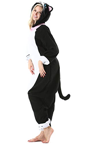 Miniatura 3 de Uleemark Pijama Animal Entero Unisex Para Adultos Con Capucha Mujer Hombre Cosplay Pyjamas Ropa De Dormir Traje De Disfraz Para Festival De Carnaval Halloween Navidad Negro Gato Para Altura 148-187cm