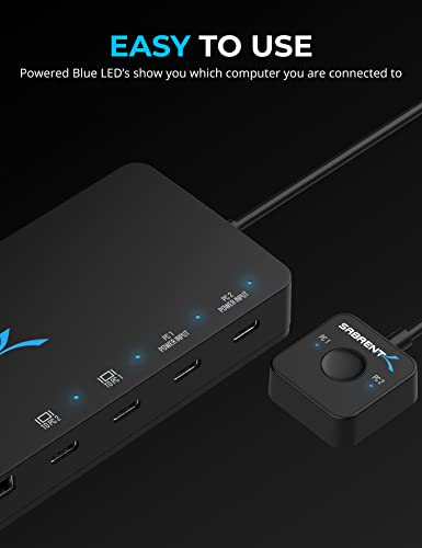 SABRENT KVM Switch, 2 port USB C Inputs, 2 ports usb-C outputs mit 60W PD | 2 USB ports | 2 HDMI port 4K@60Hz für monitor, Laptop, PC, Drucker, Scanner, Maus, Tastatur LED-Geräteanzeigen (USB-CKDH)