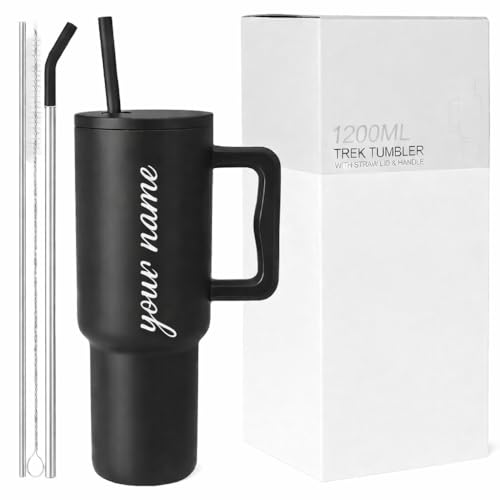 Image of Zephorus Personalized Stainless Steel Vacuum Insulated Cup with Lid and Straw, 40 oz Tumbler with Handle for Water, Iced Tea or Coffee, Keep Hot /Cold for Hours (Black)
