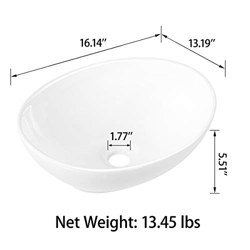 Sinber 16" X 13" X 5.5" White Oval Ceramic Countertop Bathroom Vanity Vessel Sink Bvs1613A-Ol #TOP4