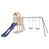 vidaXL Parque Infantil de Exterior Madera Maciza de Pino, Juego de Columpios de jardín, casa de Juegos con Columpio, Juego de Columpio y tobogán
