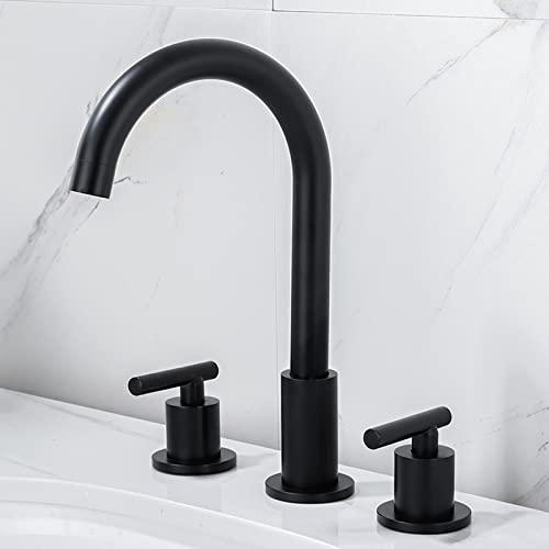 ASXSY 2-Handle Rubinetto Bagno Lavabo 2 Maniglia Rubinetto di Mescolanza Rubinetto di Mescolanza con Bocca Alta Caldo e Freddo Rubinetto per Lavabo Tre Fori,Nero-A