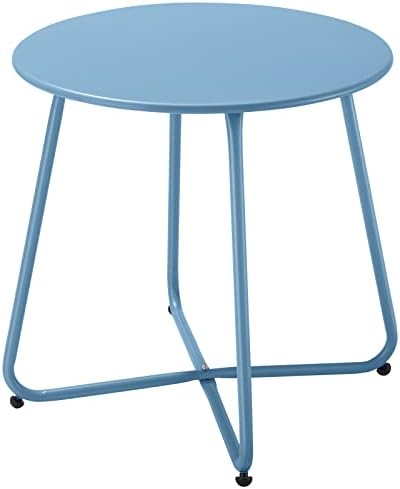 Meluvici Patio Outdoor Side Table Waterproof Round Metal Steel Small Side Table Weather Resistant Portable Outdoor and Indoor End Table for Garden Balcony Yard, Blue