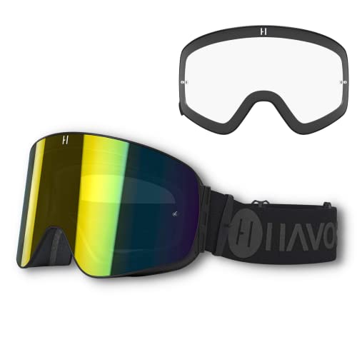 Havoc Racing Magnetic Frameless Goggles - For Motocross, Dirt Biking, Snowboarding, ATV, & UTV - Obsidian Goggles & Clear Lens Bundle
