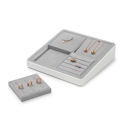 Microfiber 4 Slots Jewelry Earring Display Tray Professional Display Props Earring Display Organizer Tray(Beige-03)