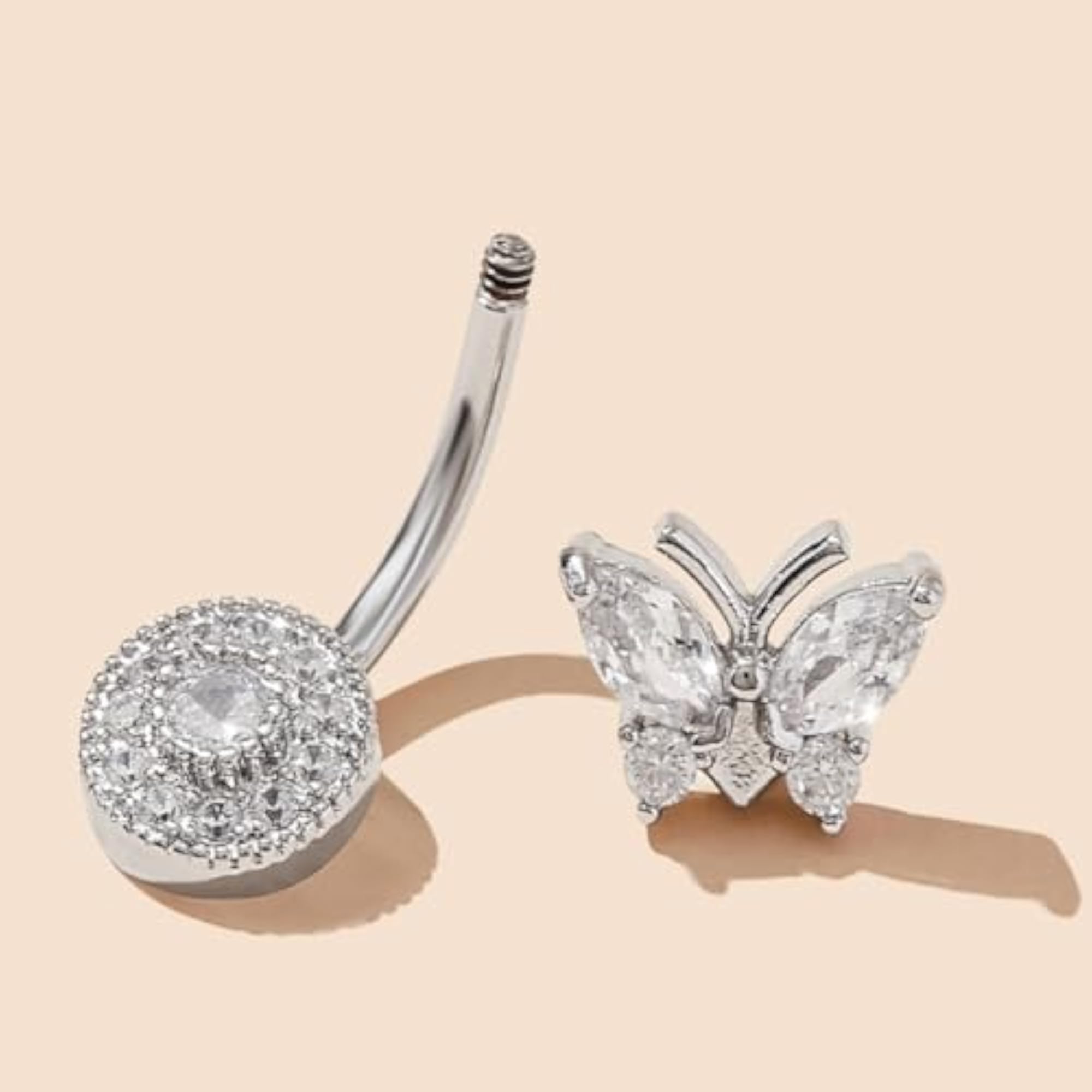 Women's Butterfly Stainless Steel Rhinestone Belly Button Piercing Jewelry