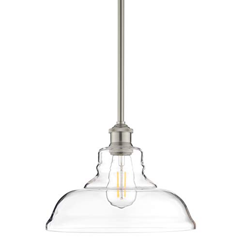 Linea di Liara Lucera Modern Farmhouse Pendant Light Fixture Ceiling Hanging Large Glass Pendant Lighting for Kitchen Island Brushed Nickel Pendant Light Over Sink Light Fixtures, Bulb Included by Linea di Liara - Used condition - US$39.81