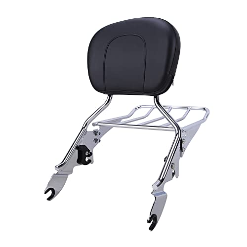 Oumurs Pasajeros Sissy Bar Backrest Portaequipajes para Harley Touring Street Glide Road King FLHT FLHR FLTRX FLHX 2009-2020 (cromo)