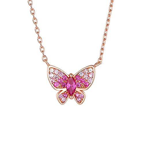 Cadeau de Saint Valentin Idéal : Collier Papillon Argent S925 et Chaîne Rose