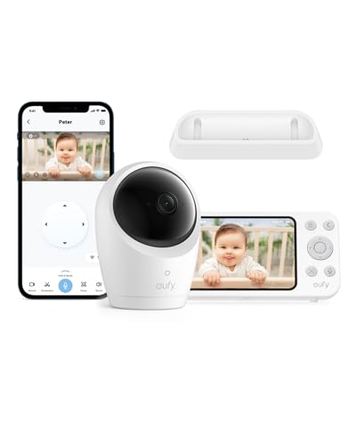 Image of eufy Security Baby Monitor E20 with 2K HD Camera & Charging Base, 5'' 720p Display, Hybrid Wi-Fi & No Wi-Fi Connection, Pan-Tilt, 4X Zoom, Portable Camera with Built-in Battery