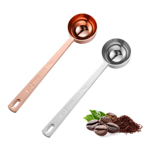 Kzouenzu Cucharas De Café 2Pcs, Café De Acero Inoxidable, Cucharas Pulidas Con Espejo, Aptas Para Lavavajillas, Bar Hogar Uso En Fiestas [Color Plata + Oro rosa]