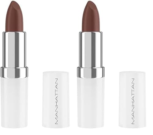 Manhattan Lasting Perfection Satin Lipstick 320 Crushed Cinnamon, Lippenstift für intensive, langanhaltende Farbe und feuchtigkeitsspendende Pflege (Packung mit 2)
