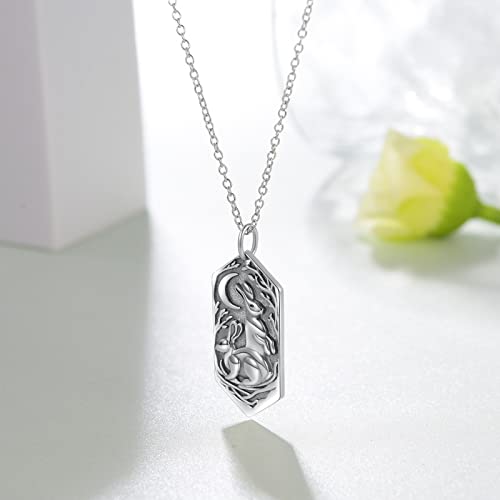 Double Rabbit Necklace for Women 925 Sterling Silver Hares Moon Pendant Necklaces Vintage Bunny Animal Jewelry Gift for Women3