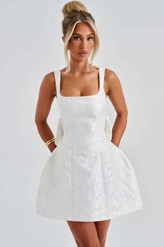 BOLENSYE Short Homecoming Dresses with Bow Jacquard Satin Square Neck Corset Cocktail Party Dress2