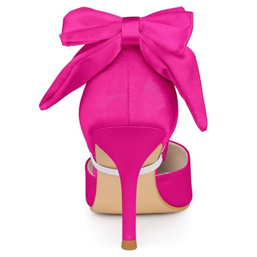 Allegra K Allegra K Women's Pointed Toe Bow Satin Hot Pink Stiletto Heels Pumps - 8 M US