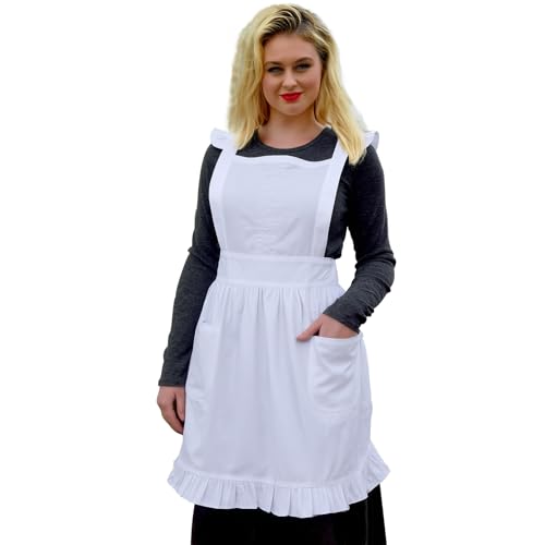 Love Potato Cotton Vintage Ruffle Apron, Cross-Back Adjustable Straps, 23 x 27 inches (White)