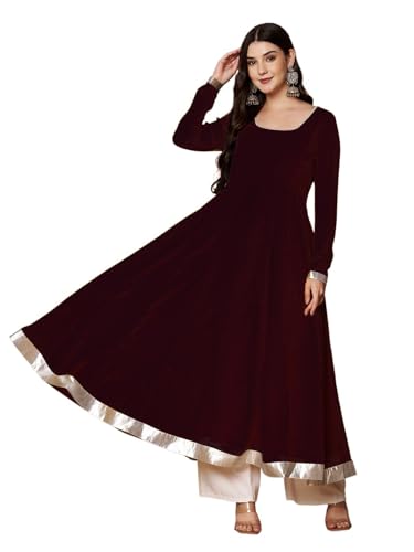 Image of KZA Women's Georgette Hand Embroidered Flared Anarkali Suit for Women | Full Sleeves Flare Anarkali Dress for Woman | Ethnic Flared Anarkali Kurta for Women