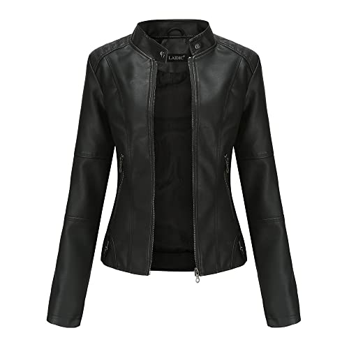 Faux Leather Moto Jacket for Women,stand-up collar leather jackets, short ladies motorcycle wear