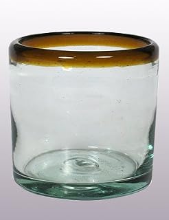 MexHandcraft Amber Rim 8 oz DOF Rock Glasses (set of 6), Recycled Glass, Lead-free, Toxin-Free (DOF Rocks)