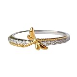 Finecreation_usa -1 Ct Round Cut Diamond Half Eternity Wedding Band Twisted Dragonfly Engagement Ring For Women 14K Two Tone Gold Finish 925 Sterling Silver (yellow, 8.5)