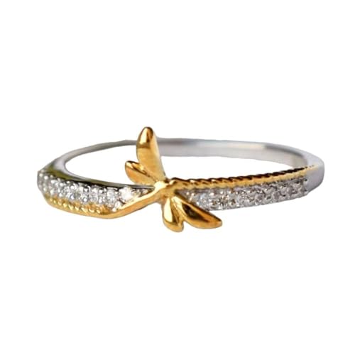 Finecreation_usa -1 Ct Round Cut Diamond Half Eternity Wedding Band Twisted Dragonfly Engagement Ring For Women 14K Two Tone Gold Finish 925 Sterling Silver (tow tone, 8)
