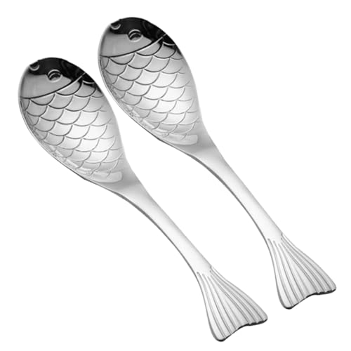 Mobestech 2pièces Cuillères de Service Acier Inoxydable Lot pour Servir Soupe et Dessert avec Design Original