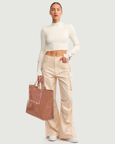 Image of Lushandy PVC Tote Bag for Women Jelly Beach Bag Top Handle Hobo Handbag | Water-Resistant, Wipe Clean, Lightweight