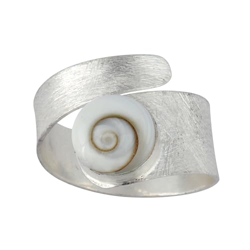 Silverly Anillo Mujeres en Plata de Ley 925 Banda Larga Concha Ojo de Shiva Ajustable Silverly Anillo Mujeres en Plata de Ley 925 Banda Larga Concha Ojo de Shiva Ajustable