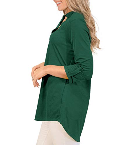 Othyroce Womens Tops L Plus Size Tops For Women V Neck Tunics 3/4 Sleeve Shirts For Women, Dark Green Tops #TOP1