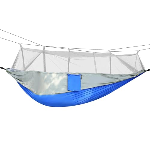 ZYBB 2 Persons Hammock with Mosquito Net Outdoor Hiking Camping Hommock Portable Nylon Swing Hanging Bed 600Lbs Load(Gray)