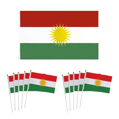 1 Stück Kurleistan-Flagge, 10 Stück Mini-Handschwenkfahnen, Große Nationalflagge, Fahnenmast Mit Löchern, Fan-Party-Dekoration, Wimpelkette, Jubelflagge