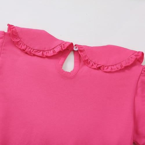Image of Magic Park 12M-14Y Toddler Short Sleeve T-Shirt Girls Ruffle Blouse Kids Solid Color Tee Casual Tops Holiday Clothes