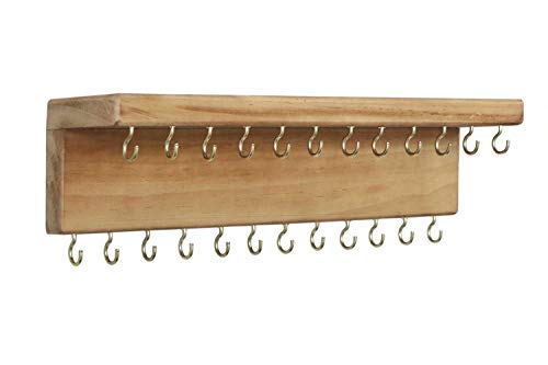 Image of SANY DAYO HOME Jewelry Organizer with 24 Hooks and Cosmetics Shelf, 12 x 3 x 4 inches Wall Mounted Rustic Pine Wood Holder for Necklaces and Bracelets, Suitable for Kids and Adults (Brown)