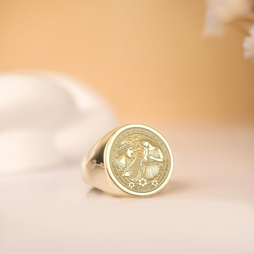 Bague Orphée et Eurydice en argent massif, une chevalière ronde plaquée or d'exception - 2